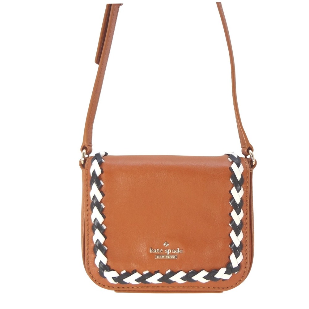 Kate Spade Penelope Crossbody Bag Cognac Brown Excellent Braided Leather